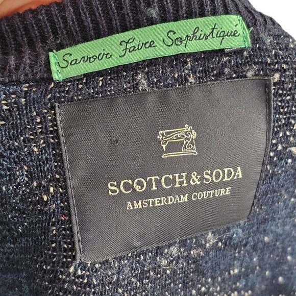 Scotch & Soda Navy Blue and Cream Leaf Crew Neck Sweater Sz M - Picture 9 of 12